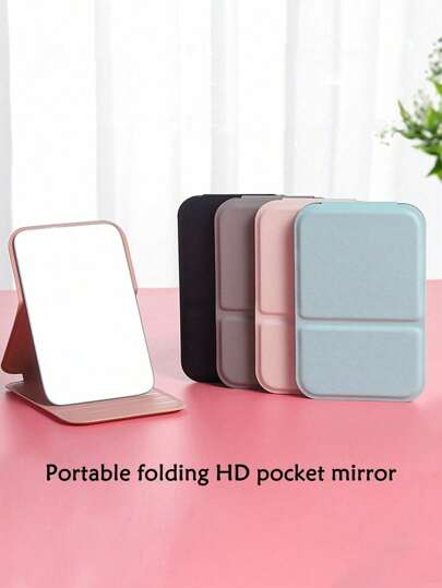 1pc Simple Bathroom Makeup Mirror, Portable Desktop Vanity Mirror, Office Desk Stand Mirror, Handheld Cosmetic Mirror, Adjustable Tabletop Mirror, Student Dormitory Dressing Table Mirror, Home Decoration, Room Decoration, Bathroom Accessory Valentine DAY, Bathroom Accessories Back To School