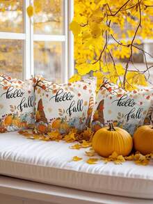 2 件套，Hello Autumn 枕套，矮南瓜和枫叶方形抱枕套，秋季装饰靠垫套，适用于户外露台、客厅、卧室、沙发、床装饰，不含枕芯 - 黃色 - 查看 4