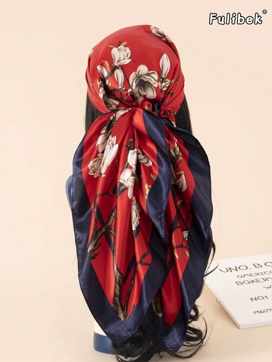 1 件全新女式 90 厘米花卉印花真丝围巾/头巾，海滩、度假和日常生活的时尚配饰，可用作发巾、头带、发带、阿巴亚配饰