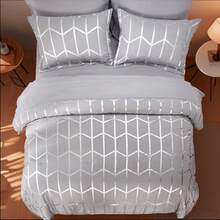 7-Pcs Luxurious Gilded Bed Comforter Sets Queen,100% Microfiber Simple And Fashionable Soft And Comfortable Summer Bedding Set Coverlet Set Suitable For All Four Seasons,  Bedroom And Hotel Room Decor,  Include 1 Comforter,  4 Pillowcases And 1 Flat Sheet,1 Fitted Sheet. - Màu xám-B48 - Xem 5