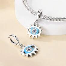 1 Piece 925 Sterling Silver Magic Eye Gemstone Pendant, Star And Moon Blue Eye Pendant, Sacred Eye Pendant, Moon And Eye Pendant, All-Seeing Eye Pendant, Devil's Eye Series Lucky Rotating Eye Pendant, Evil Guardian Sacred Eye And Hand Pendant