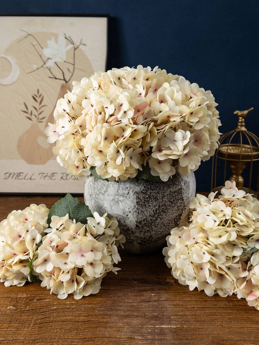 MEHELANY 6支仿真绣球花束,假花植物,房间装饰,秋季花园装饰,餐桌装饰,生日派对装饰,婚礼篮,新娘捧花,家居装饰,餐厅,卧室,窗台装饰,花瓶装饰,情人节礼物,新年装饰,户外花园,返校季 - 香檳色 - 查看 1
