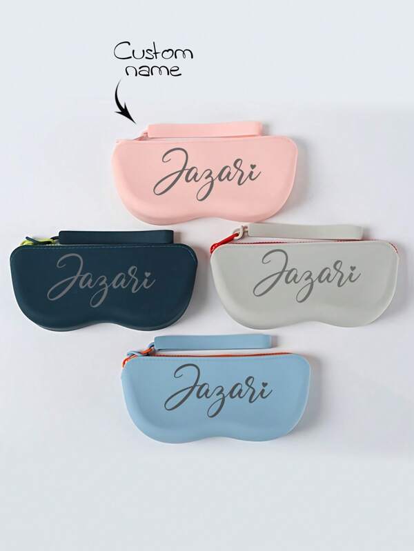 1pc Customizable Silicone Glasses Case, Personalized Customized Text, Soft Protective Glasses Case, Storage Bag, Convenient For Travel, Shockproof, Suitable For Glasses And Dust, Silicone Zipper Glasses Case, Storage Bag, Waterproof Bag Back To School