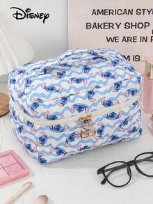 Disney 1件装旅行洗漱包化妆包拉链袋缝线化妆包家用收纳袋印花缝线图案绗缝化妆品整理袋化妆品收纳袋大容量多功能收纳袋 - 藍色 - 查看 13