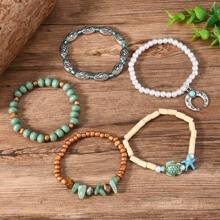 5pcs Summer New Bohemian Style Men's Beaded Bracelet - Horseshoe Star Fashion Accessories - Suitable For Daily Wear - Gift For Friends & Family