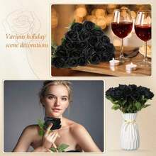 12 件仿真黑玫瑰假丝花长茎家庭婚礼派对万圣节哥特暗黑系装饰户外拍照道具仿真花暗黑装饰仿真玫瑰花束礼物生日毕业、婚礼派对装饰、蛋糕装饰和家居客厅 - 黑色綠色桿 - 查看 8