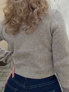 Jeta Ari Autumn And Winter Women's Khaki Round Neck Long Sleeve Single-Breasted Casual Short Wool Knit Thick Cardigan, Short Jumper, Cute Jumper, Fall Women Clothes, Going Out Tops, Business Casual Woman, Fall Sweaters, Office Attire, Basic Sweaters