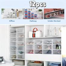 12-Piece Thick Transparent Shoebox With Lid, Foldable Stackable Shoe Rack, Free Combination, Plastic Sneaker Container, Space Saving Storage Organizer For Porch, Bedroom, Home, Dormitory - Trong sáng - Xem 5