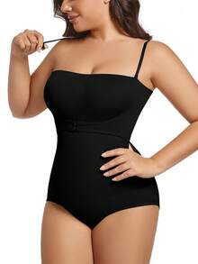 Plus Size Women Strapless Shapewear Bodysuit Tummy Control Butt Lifter Push Up Bust Full Body Shaper Tube Top Invisible Under Dresses For Wedding Party - màu đen - Xem 7