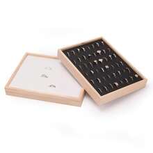 Placa de anillo pequeña de madera maciza simple de 100 dígitos, vástago, anillo de pareja, arete de perno, bandeja de exhibición de almacenamiento, placa de 48 dígitos - Negro - Ver 1