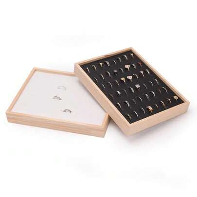 Placa de anillo pequeña de madera maciza simple de 100 dígitos, vástago, anillo de pareja, arete de perno, bandeja de exhibición de almacenamiento, placa de 48 dígitos