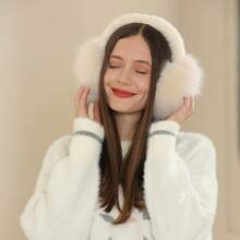 Cute Earmuffs For Women, Korean Style Plush Earmuffs, Adjustable Warm Ear Covers For Winter, Stylish Solid Color, Versatile For Riding Winter Accessories - Earmuffs - View 9