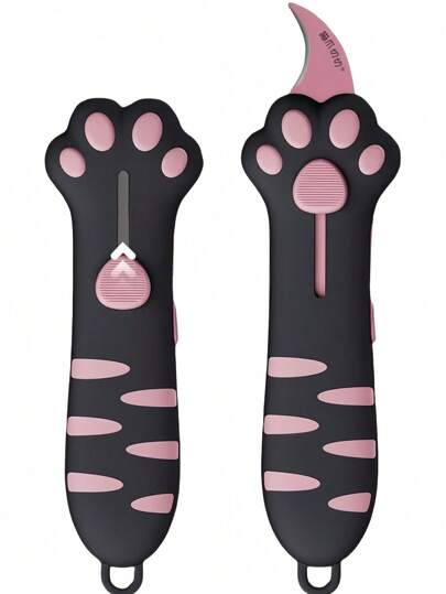 Cuchillo retráctil con diseño de pata de gato - Cuchillo plegable de arte, hoja de acero aleado, cuchillo de caja abierta, mango manual de almacenamiento, diseño de pata de gato negra, resistente y duradero - Adecuado para sellar y cortar cartones, envolver regalos de vacaciones, utensilios de cocina