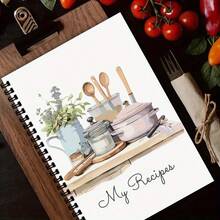 Sổ tay công thức nấu ăn xoắn ốc A5 - Sổ tay nhà bếp có minh họa dụng cụ nấu ăn và nguyên liệu, trang trống tùy chỉnh cho đầu bếp tại nhà và đầu bếp chuyên nghiệp, quà tặng lý tưởng cho người yêu thích ẩm thực, phụ kiện nấu ăn, đồ dùng học tập, trở lại trường - A - Xem 6