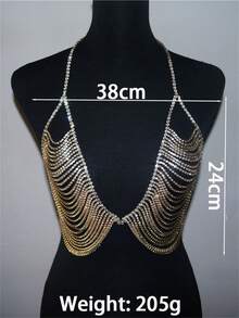 Gold Crystal Multilayer Tassel Necklace, Suitable For Party And Gathering