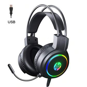 HP Headset H100 Gaming Headset 50mm Unit Large Speaker Omnidirectional Microphone Clear Sound Pickup Cool Lighting Full Earmuffs Volume Adjustment Adaptive Headband Black 7.1