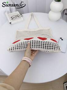 Summer Fashion Vacation Beach Bag, Elegant White Women's Bag, Crochet Bag Women's Handbag, Lunch Bag, Shoulder Bag Travel Essentials, Cruise Essentials, Suitable For Daily Leisure, Vacation, Shopping And Clothing Matching Business Casual Women, College Students, Mother's Day Gifts Wedding Bride Bridesmaid Gifts