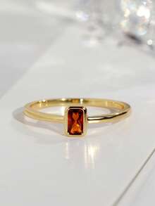 Charm-In 1 chiếc nhẫn nữ mạ vàng 18k khảm đá Zirconia đỏ lấp lánh, trang sức dành cho nữ, thích hợp để đeo dự tiệc - Vàng/Đá đỏ. - Xem 2