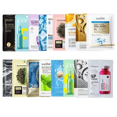 Caja de 100/50/20 máscaras hidratantes individuales, para nutrir y hidratar la piel. Concentrado de fullereno y nicotinamida para blanquear y atenuar las manchas. Extraído de plantas, suave.Colores de embalaje aleatorios.