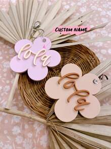 Custom Keychain, Retro Daisy Tag, Backpack Tag, Initial Keychain, Bag Tag Personalized, Gift Bag Tags, Back To School, 3D Acrylic Tag