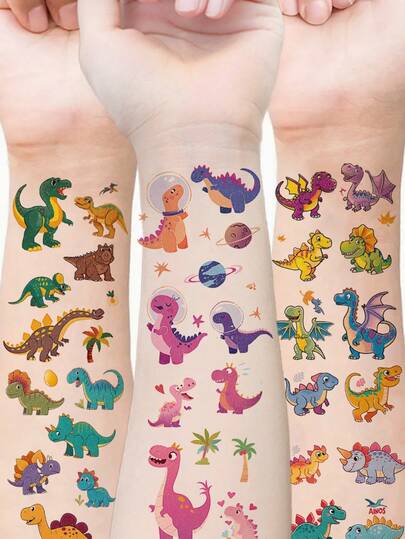 11 piezas de tatuajes temporales de dinosaurios que brillan en la oscuridad, con patrones de dibujos animados coloridos, resistentes al agua y al sudor, de un solo uso, adecuados para la cara, brazos, cintura, pecho, piernas, abdomen, cuello, manos, dedos y espalda de los niños, aplicables para fiestas, actuaciones en el escenario, Día del Niño, pintura corporal moderna