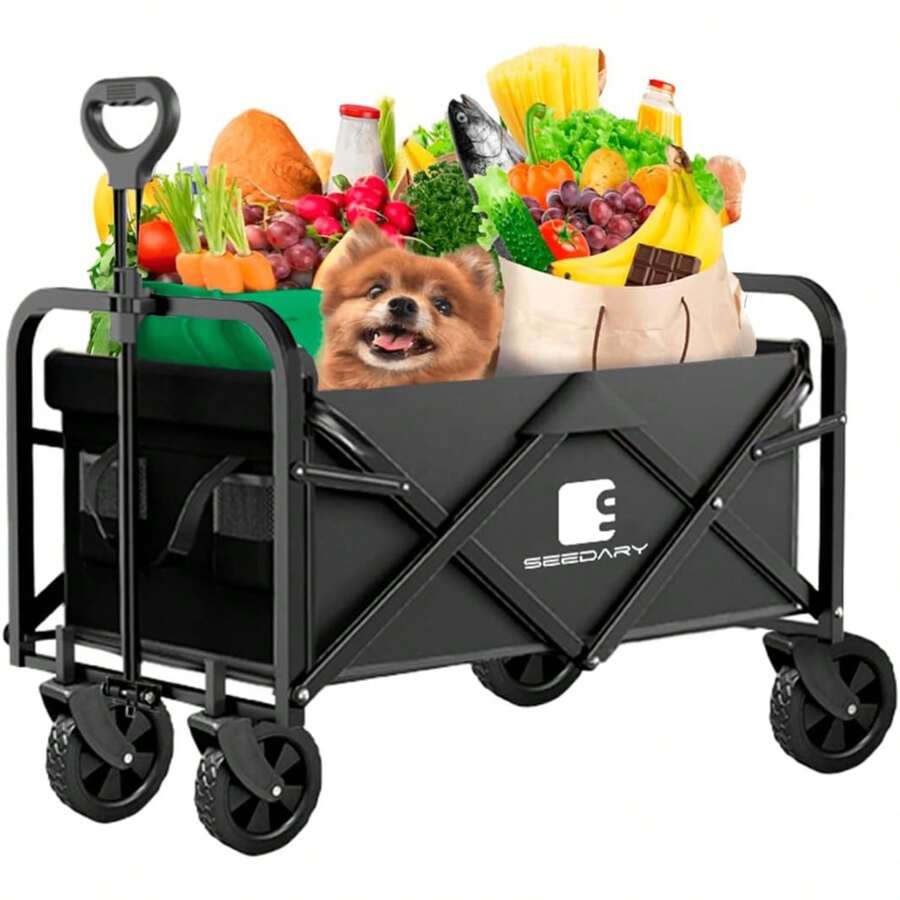 Carro Plegable con Ruedas Carro Portátil Ajustable Handle para Playa Camping Aire Libre Gran Capacidad de 100 L, Carrito Perfecto para Actividades Exteriores (Negro) - 1 - Ver 1