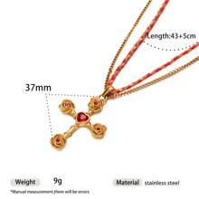 1pc Simple Elegant Heart, Rose, Cross Stainless Steel Braided Rope Necklace Clavicle Chain, Suitable For Women Vacation & Daily Wear