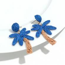 1 Par de Brincos Tecidos à Mão de Árvore de Coco de Palha, Design Boêmio de Folha de Palmeira Tropical, Adequado para Praia, Férias, Celebração, Uso Diário, Festa
