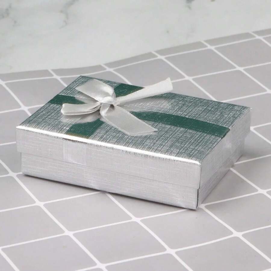 Juego de joyería de cartón, caja de regalo con lazo, anillo, collar, pulseras, pendientes, cajas de embalaje de regalo con esponja rectangular interior, 12 Uds. - Oro - Ver 1