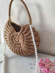 New Style Handwoven Handmade Fashionable And Simple Seashell Shell Handbag Khaki Color