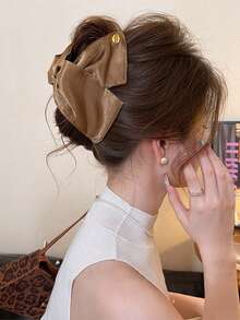 1 件缎面三角爪夹，优雅发爪，适合盘发发型，多功能纯色发饰，适合日常外出、休闲、派对、通勤、度假、洗脸、淋浴、化妆、服装搭配时尚发饰优雅发夹秋冬蝴蝶结 - 彩色 - 查看 5