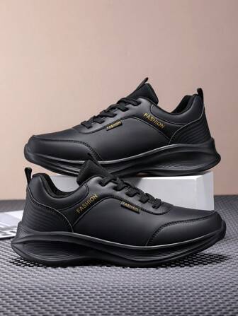 Chaussures de course sport respirantes classiques et à la mode pour hommes, chaussures de course à imprimé en maille de couleur unie basses, chaussures de sport souples, confortables et flexibles à semelle douce amortissantes, chaussures de sport casual, Noir