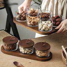 1件套豪华甜品碗配红木托盘，家用水果盘，小吃托盘，客厅隔间果盘，茶室玻璃碗甜点，红木托盘，礼物 - 金色 - 查看 6