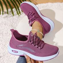 春秋季新款软底女运动鞋，防滑针织网眼跑步鞋，轻便厚底休闲鞋，透气