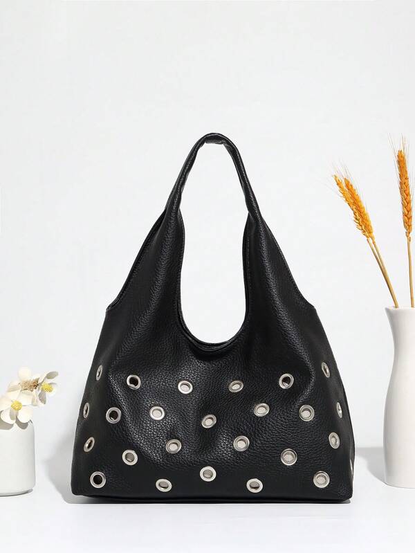 Bolso de hombro de gran capacidad de estilo punk para mujer, con remaches y lunares, bolso casual de moda callejera para 2025