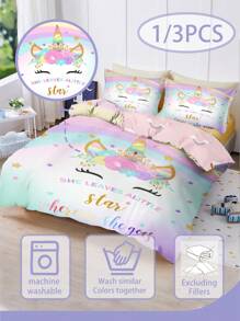 Juego de ropa de cama reversible para cuna Unicornio 1/3 piezas, Juego de funda nórdica con patrones mágicos arcoíris por ambos lados, Artículos esenciales hipoalergénicos para niños