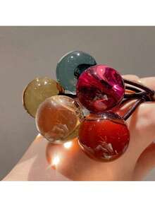 高马尾夹透明果冻球高弹耐用橡胶发带，夏季新款时尚发饰 - 玻璃球髮圈 - 查看 8