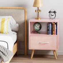 Bedside Table, Modern Open Storage Side Table, Double-Tier Nightstand, Suitable For Small Spaces, Living Rooms, And Bedrooms. - Dây rút vải màu hồng - Xem 4
