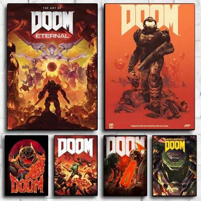 1 pieza Cartel de arte de pared sin marco del juego Pop A-DOOM-Eternal póster HD arte adhesivo a la pared impermeable para decoración del hogar, sala de estar, bar