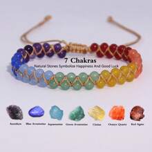 1 pezzo Braccialetto/cavigliera con sette chakra naturali, protezione spirituale, meditazione, yoga, accessorio da donna alla moda, con cristalli naturali intrecciati a mano, regolabile