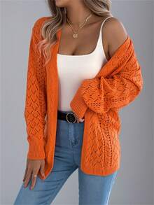 Cardigan en dentelle pour femmes, automne-hiver, cache-maillot ajourée à manches longues, tricoté unicolore, coatigan pour villégiature, Halloween