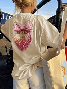 1 pieza Camiseta de manga corta y cuello redondo informal con estampado para niñas adolescentes, estampados de personajes de moda coloridos que inspiran la imaginación y la autoexpresión, ropa de estudiante de verano
