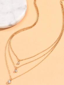 Colar com pingente circular minimalista multicamadas de strass, estilo europeu e americano, para mulheres, gargantilha elegante e versátil, adequada para festas