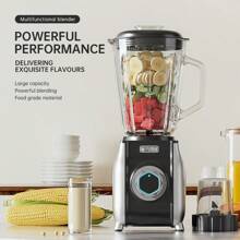 Feizsmile 1 pieza Licuadora silenciosa de 300W, procesador de alimentos, juguera, equipada con jarra de vidrio de 1.5L, vaso de plástico y taza moledora, diseño innovador y moderno, tres ajustes de velocidad, adecuada para hacer batidos, smoothies, jugos, fácil de limpiar, ¡un imprescindible para cocinas caseras casuales!