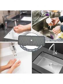 Silicone Draining Pad, Kitchen Bathroom Faucet Anti-Splash Sink Drain Mat, Kitchen Faucet Sink Splash Guard, Silicone Water Catcher Mat – Sink Draining Pad Behind Faucet, Grey Rubber Drying Mat For Kitchen & Bathroom Countertop Protect - Multicolor - View 8