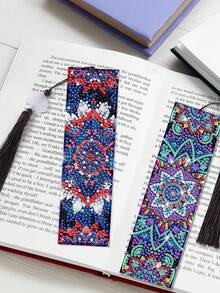 8pcs/Set Mandala Diamond Bookmarks, 5D Mandala Beaded Bookmarks, Acrylic Tassel Bookmarks For DIY Craft, Beginner & Adult Arts & Crafts Supplies - Multicolor - View 5