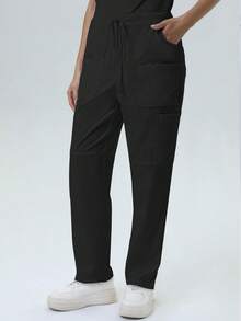 Women's /Healthcare Pants, Comfortable Pants, Solid Color Simple Multi-Pocket Pants
