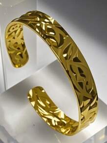 1 pieza Brazalete abierto de acero inoxidable bañado en platino 18K de diseño cóncavo-convexo, adecuado para fiesta, cita, uso en la oficina