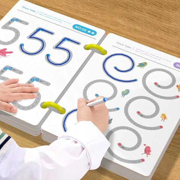 96-seitiges wiederverwendbares magisches Tracking-Arbeitsheft mit Stift & Radiergummi - Erziehung Zeichen- und Stiftführungstraining, spaßige Tier- & Zahlenaktivitäten, perfekt für Klassenzimmer, Zuhause