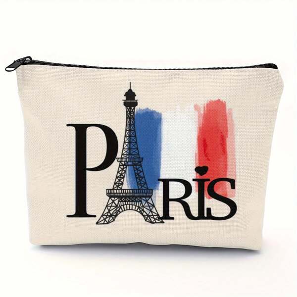 Double-Sided Paris Print Makeup Bag, Fashion Gift, Lightweight Compact Travel Accessory Storage Pouch, Multifunctional Coin Purse, Pencil Case, Toiletry Bag, Best Gift For Sisters, Best Friends Graduation